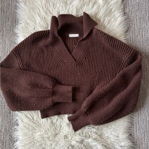 Miss Love Brown Collar Crop Sweater